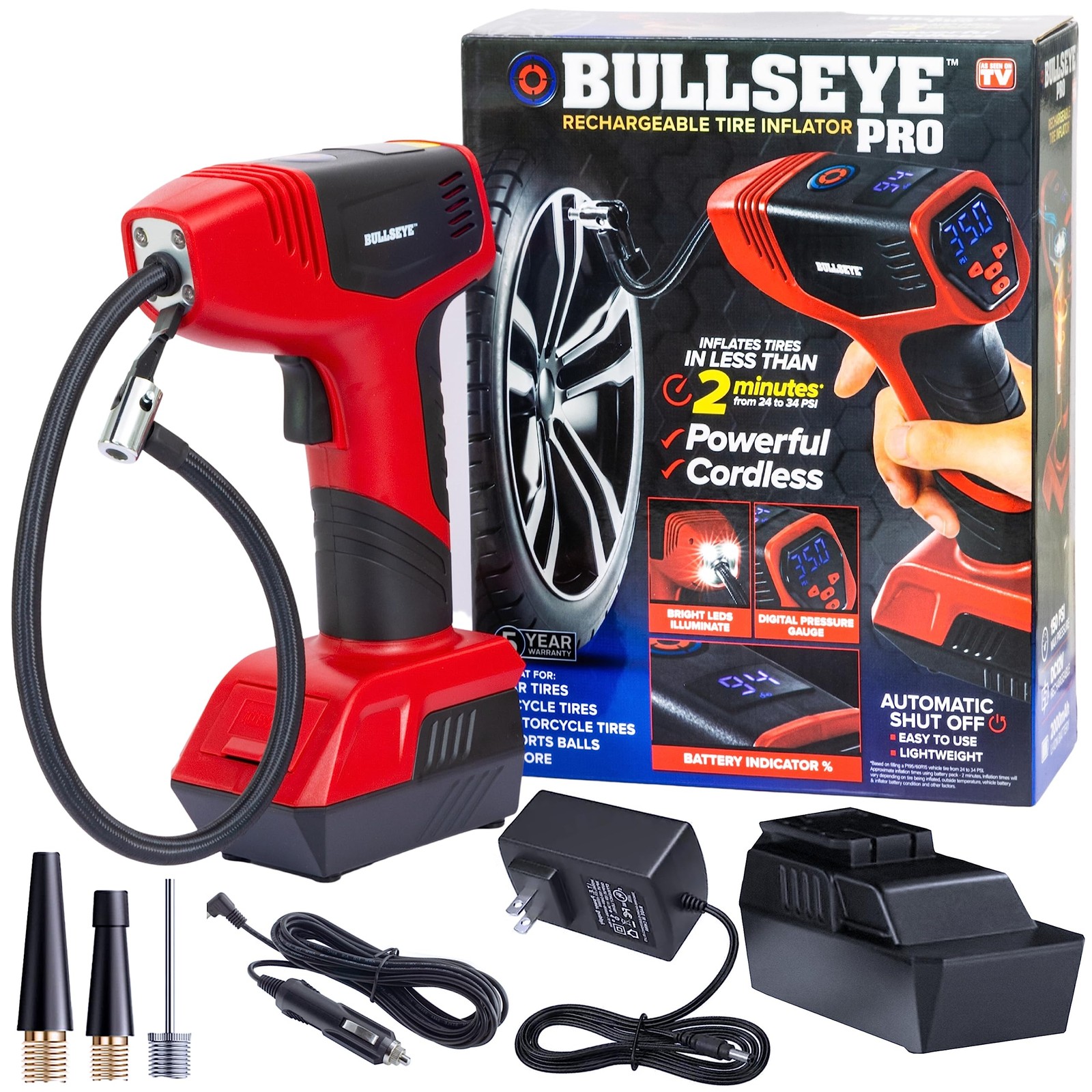 EMSON Bullseye Pro Tire Inflator 9475 Full Size Compact Portable 150 PSI USB