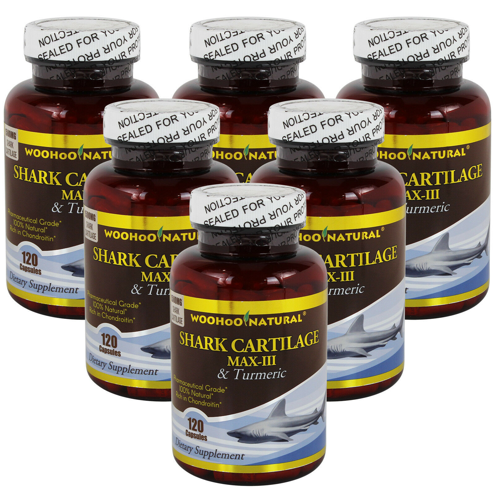 6 x WOHO Natural 100% Natural Shark Cartilage MAX III Tumeric Curcuma 120 Caps 6 x WOHO Natural 100% Natural Shark Cartilage MAX III Tumeric Curcuma 120 Caps