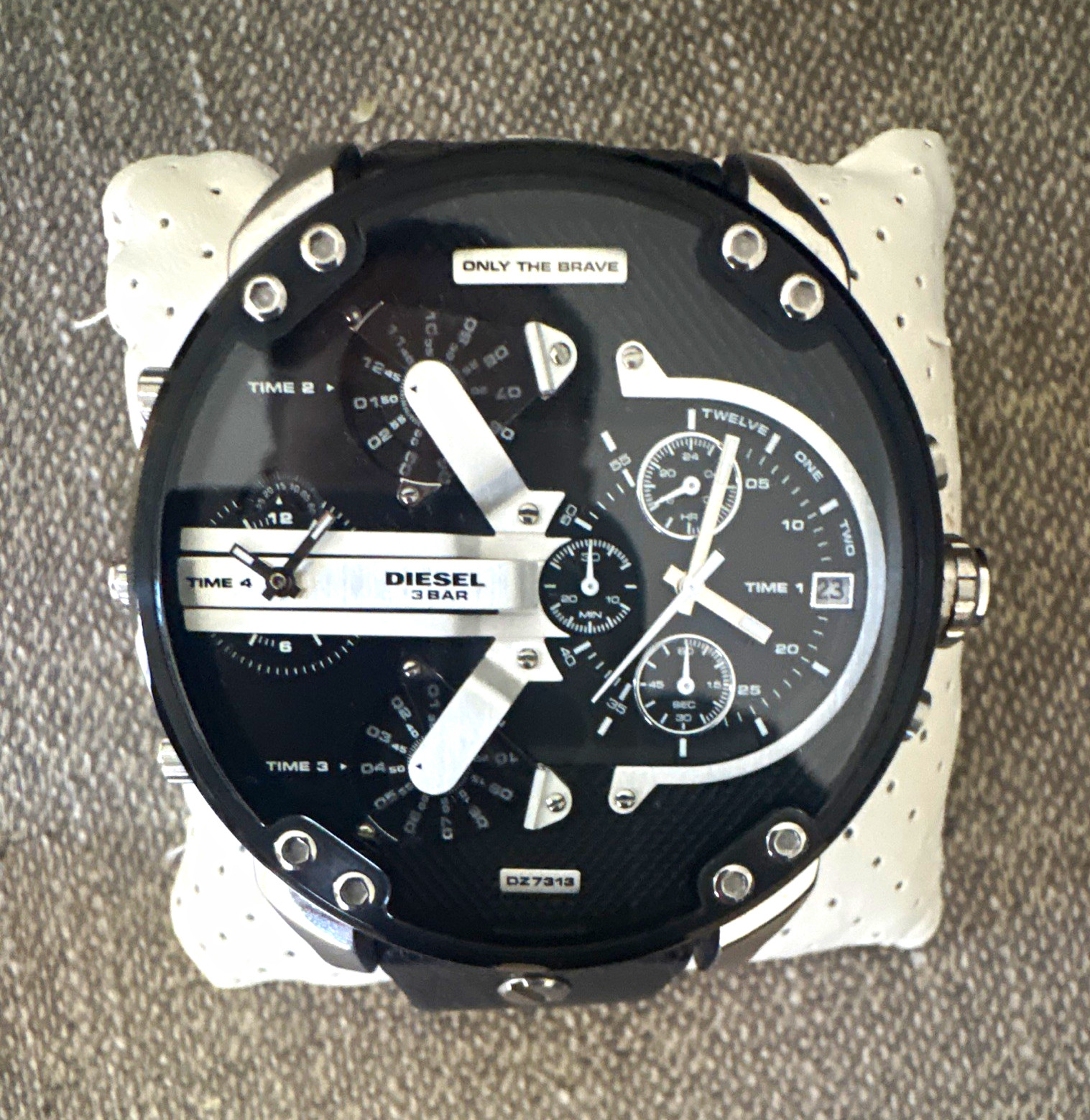 Diesel Only The Brave Multi-Dial Date Quartz Black Leather Strap 52mm 30m