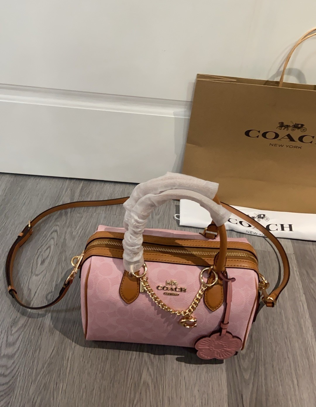 Coach Rowan Satchel Bag Signature Canvas With Charms Gold/Powder Pink CEA18 New Coach Rowan Satchel Bag Signature Canvas With Charms Gold/Powder Pink CEA18 New