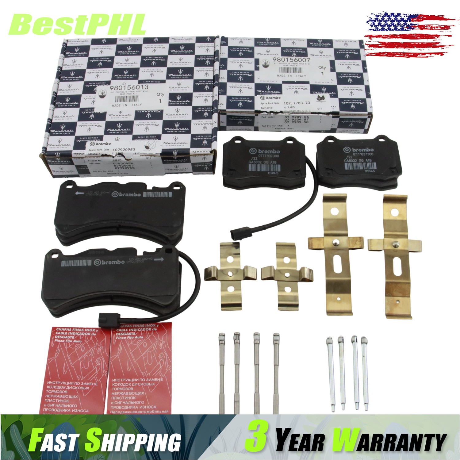 For 2013-2019 Maserati Ghibli Quattroporte 3.0L Front rear brake pads brakes