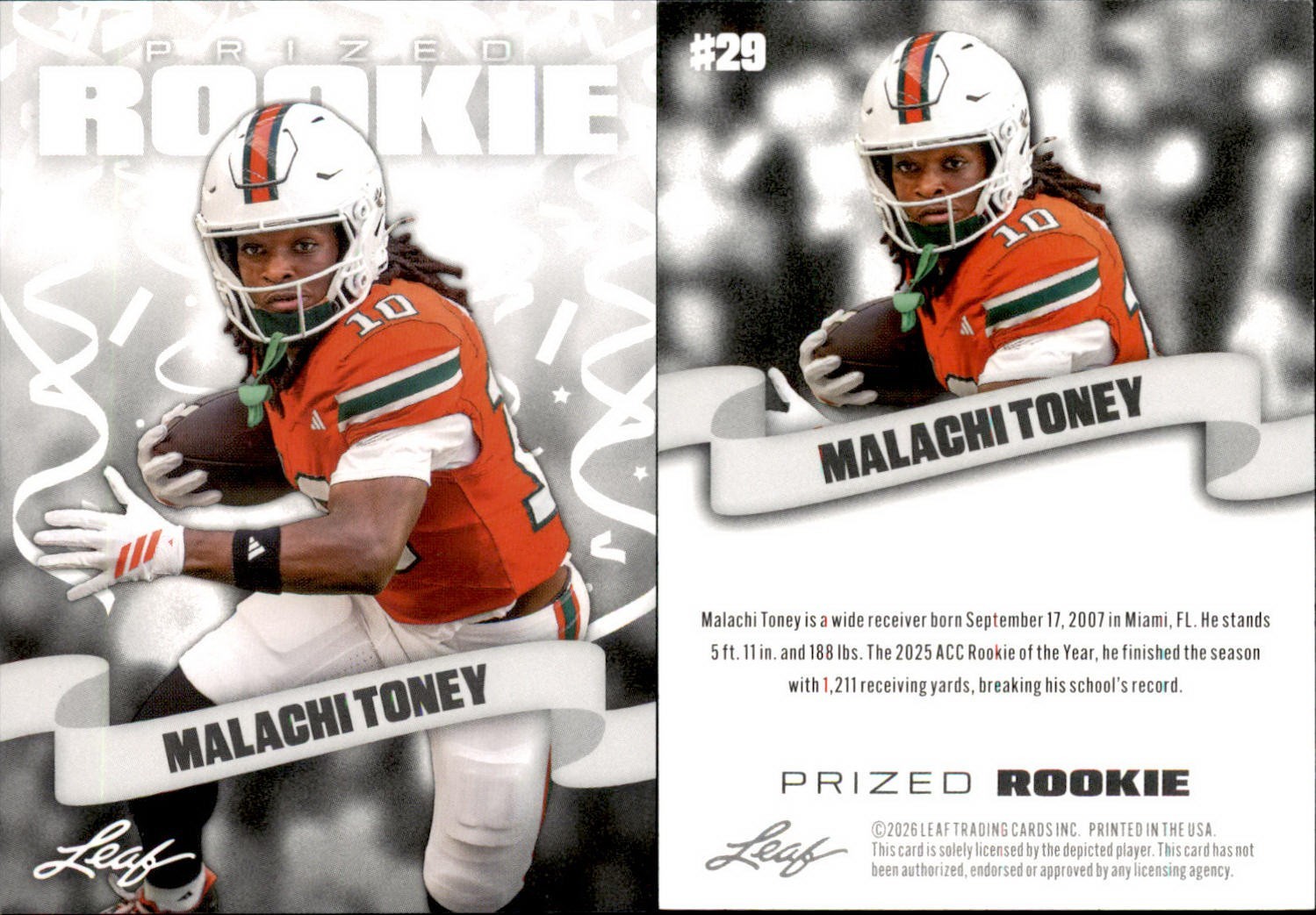 2026 Malachi Toney Leaf Prized Rookie Football #29 RC