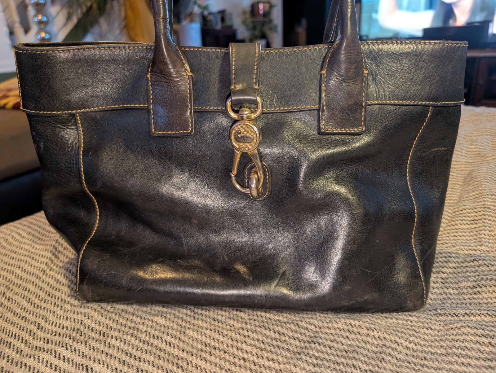 Vintage Dooney Bourke Green Brown Amelie Tote Bag Florentine Vacchetta Leather