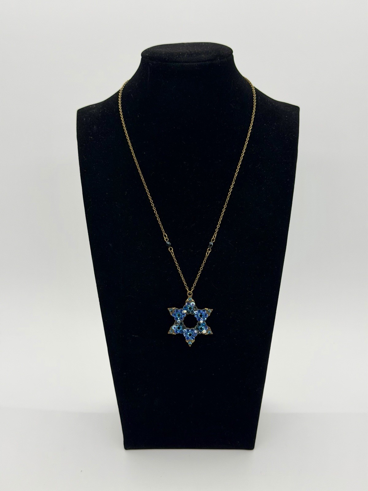 Authentic Michal Negrin Star Pendant Necklace Blue Swarovski Crystals Signed Vtg