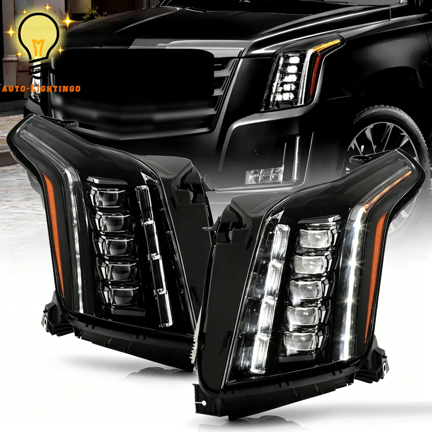 For 2015-19 2020 Cadiliac Escalade Left&Right Full LED Headlight Headlamp Black