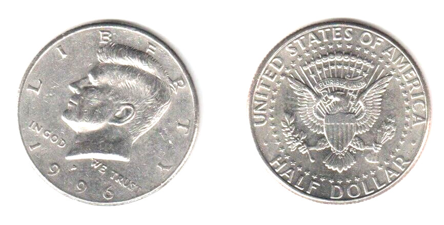 1996 P KENNEDY JFK HALF DOLLAR  AVERAGE CIRCULATED - 