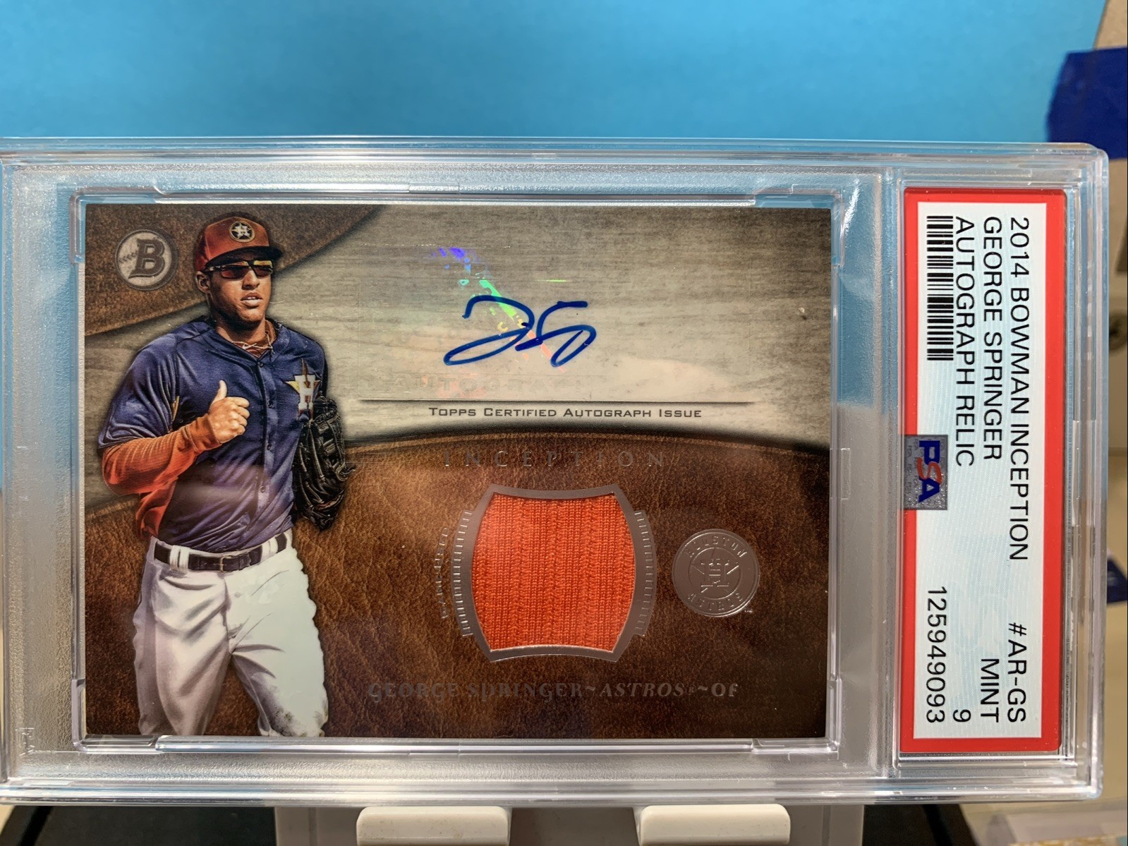 (PSA 9) 2014 BOWMAN INCEPTION AUTOGRAPH RELIC GEORGE SPRINGER #AR-GS(AU. MEM.RC) (PSA 9) 2014 BOWMAN INCEPTION AUTOGRAPH RELIC GEORGE SPRINGER #AR-GS(AU. MEM.RC)