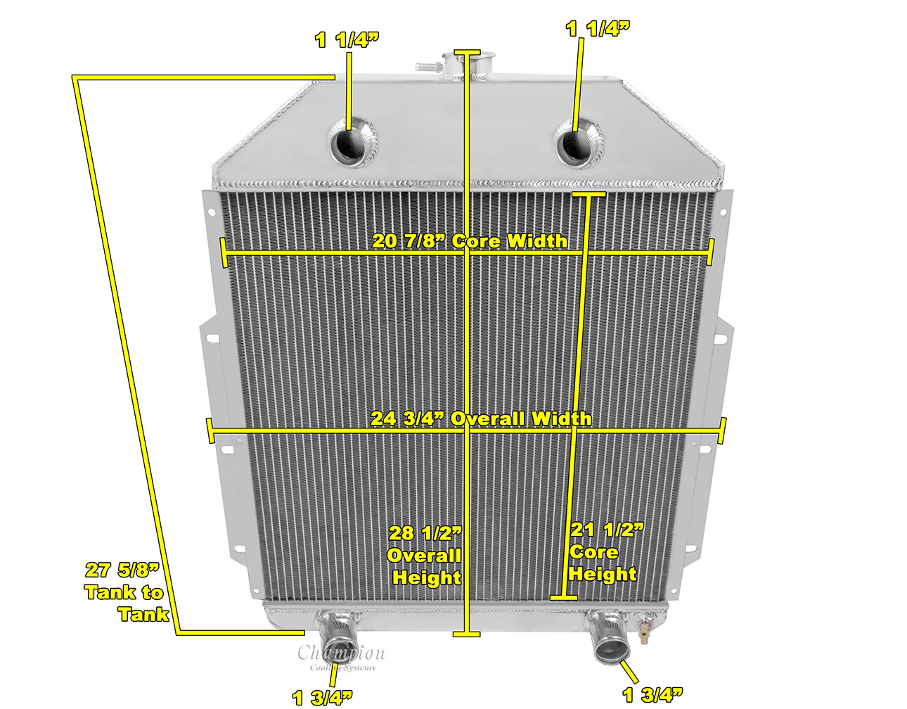 2 Row Kool Champion Radiator for 1942 - 1952 Ford Truck Flathead Configuration