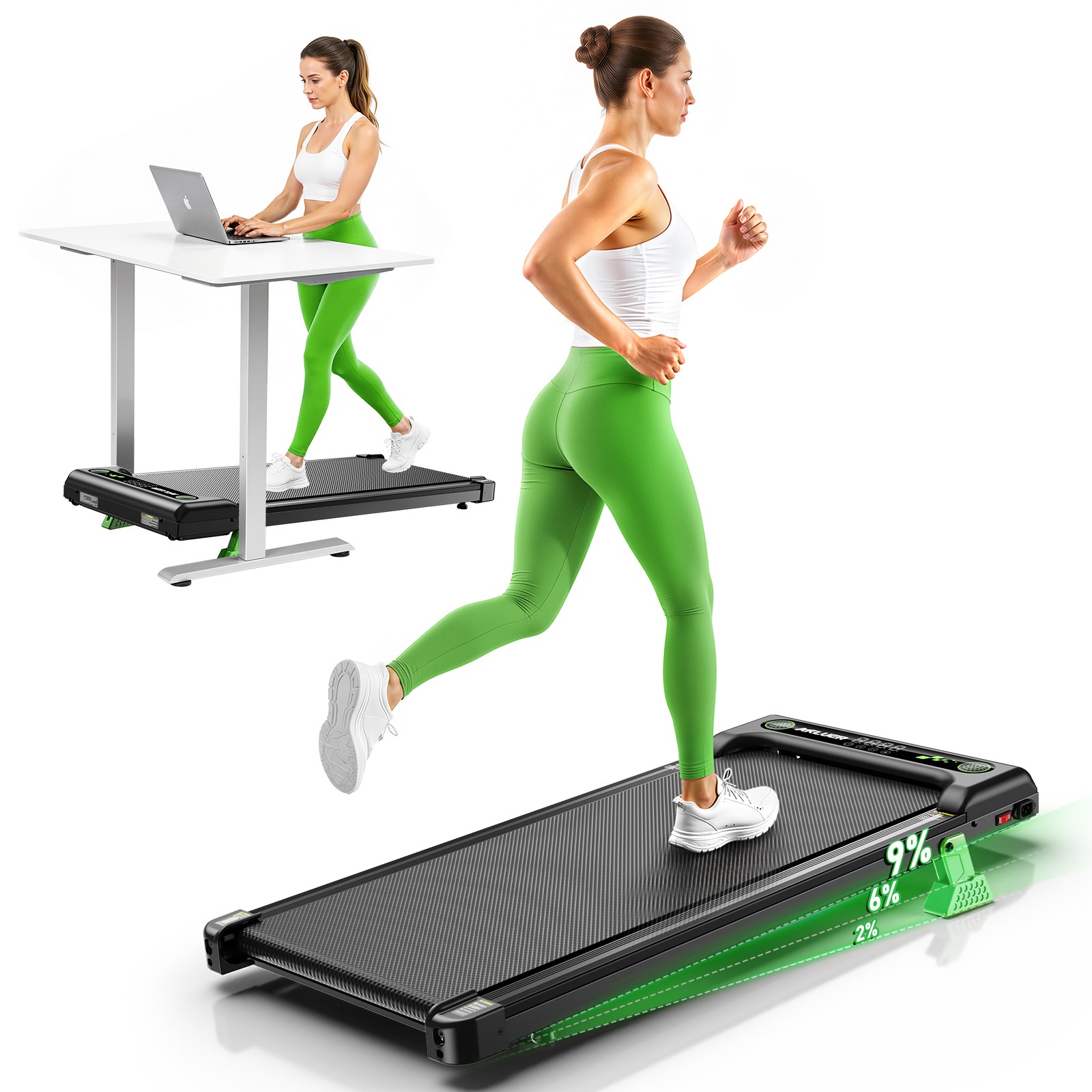 AKLUER Z1 2.5HP Brushless Motor Treadmill 9% Incline Home Walking Pad 4MPH