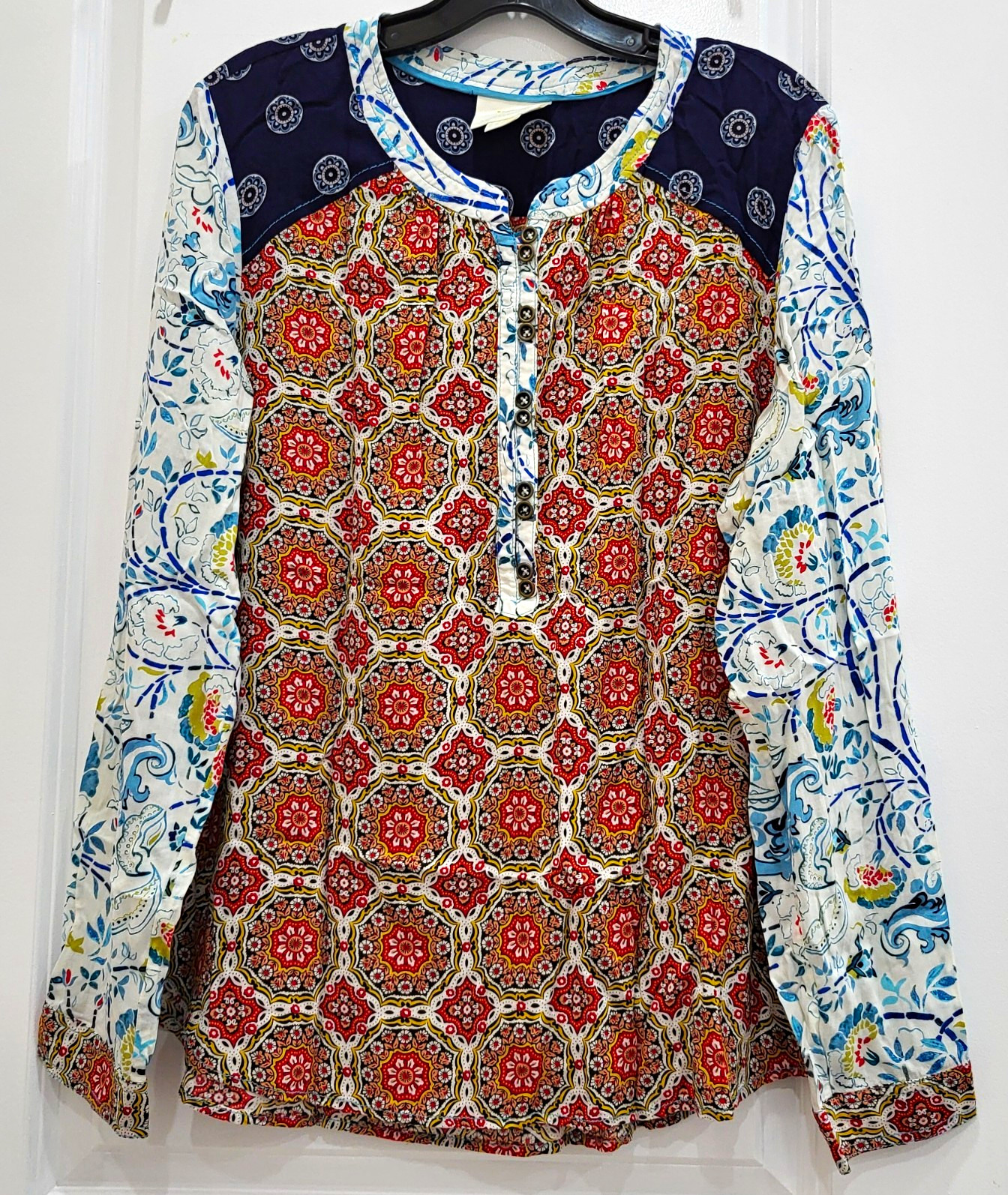 Maeve By Anthropologie Pullover blouse Top Women size 14, L Multicolor Long  Slv