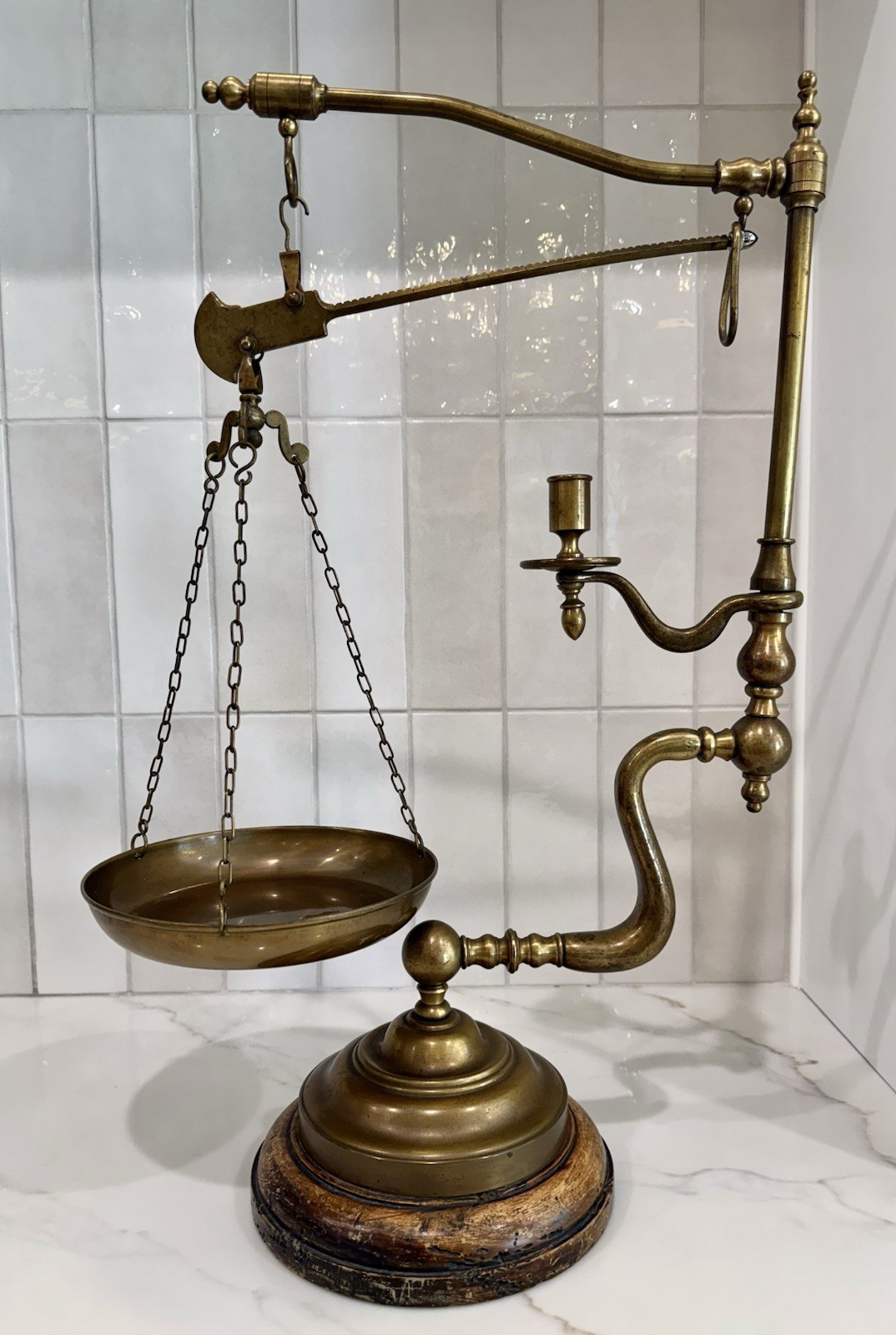 Antique Italian Chapman Weight Scale & Candle Holder Made In Italy