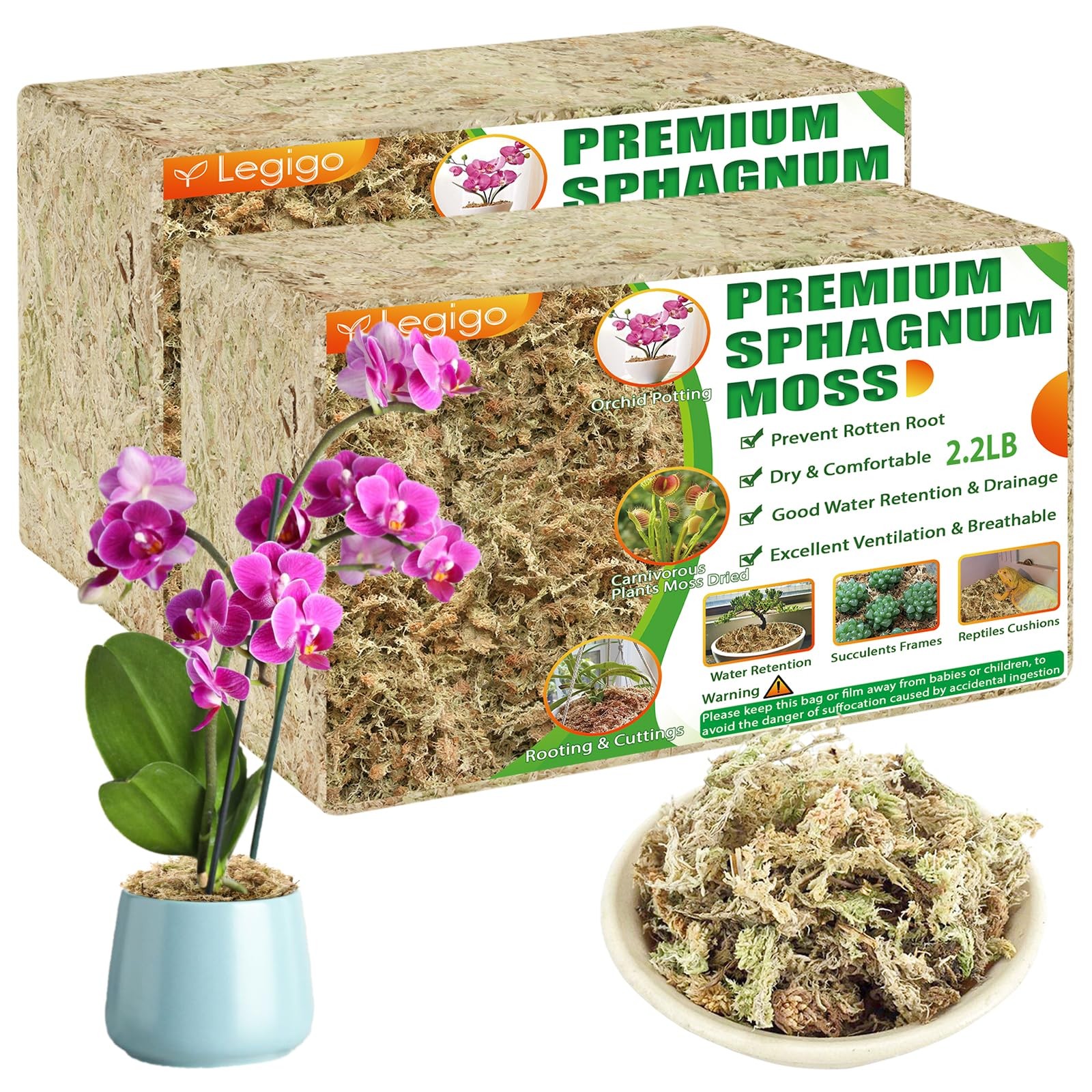 Legigo 4.4LBS Premium Sphagnum Moss for Plants- 80 quarts, 80 QT(Appx.4.4lb)