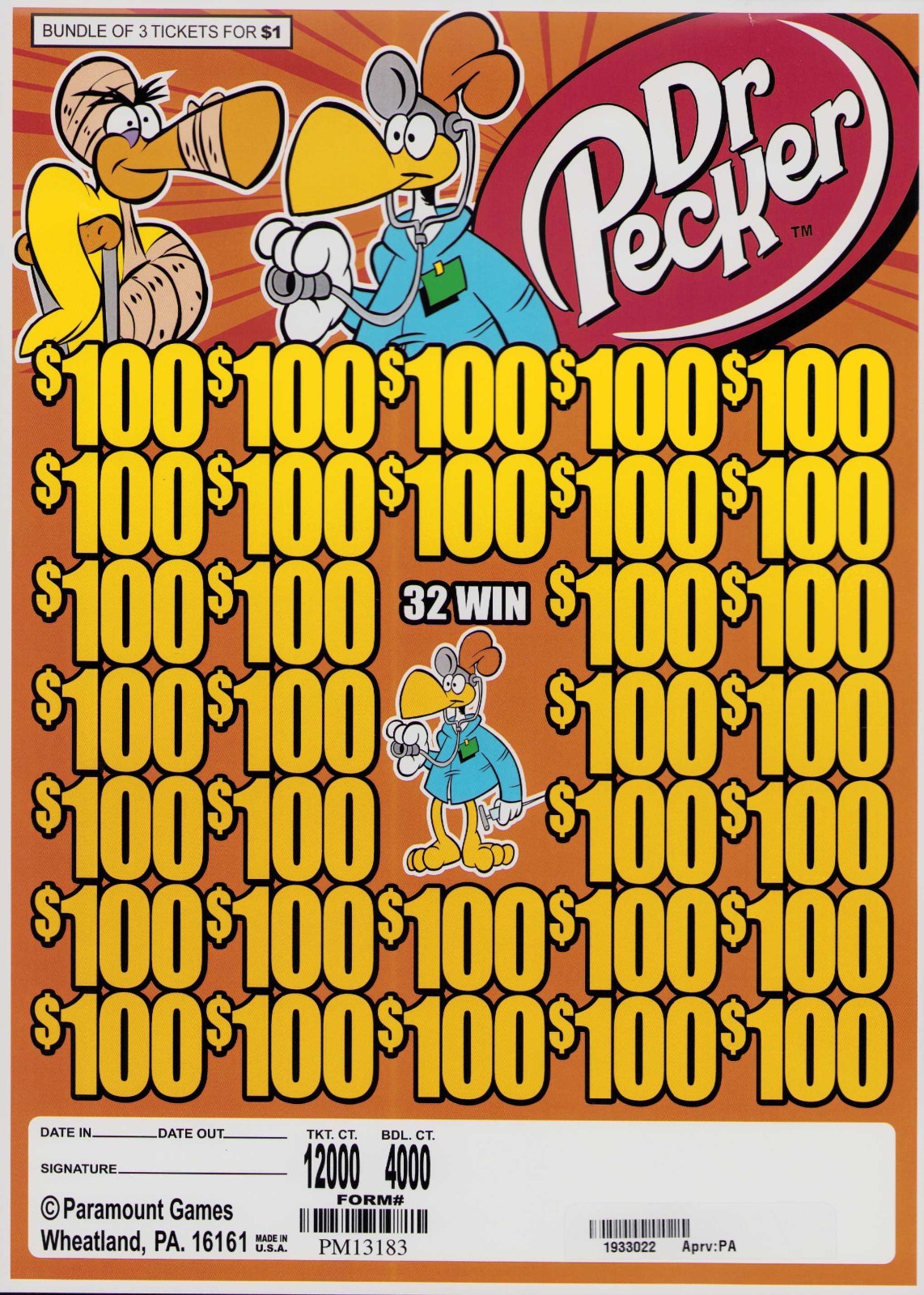 Pull Tab Tickets - Jar - Game - Dr. Pecker - 4,000 ct Pull Tab Tickets - Jar - Game - Dr. Pecker - 4,000 ct