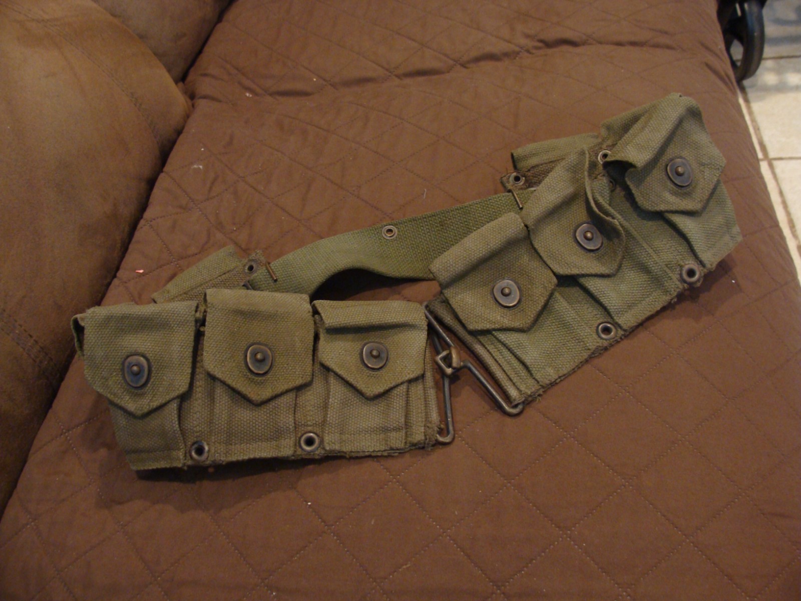 ORIGINAL WWII US ARMY M1 GARAND RIFLE 10 POCKET AMMO BELT - good shape
