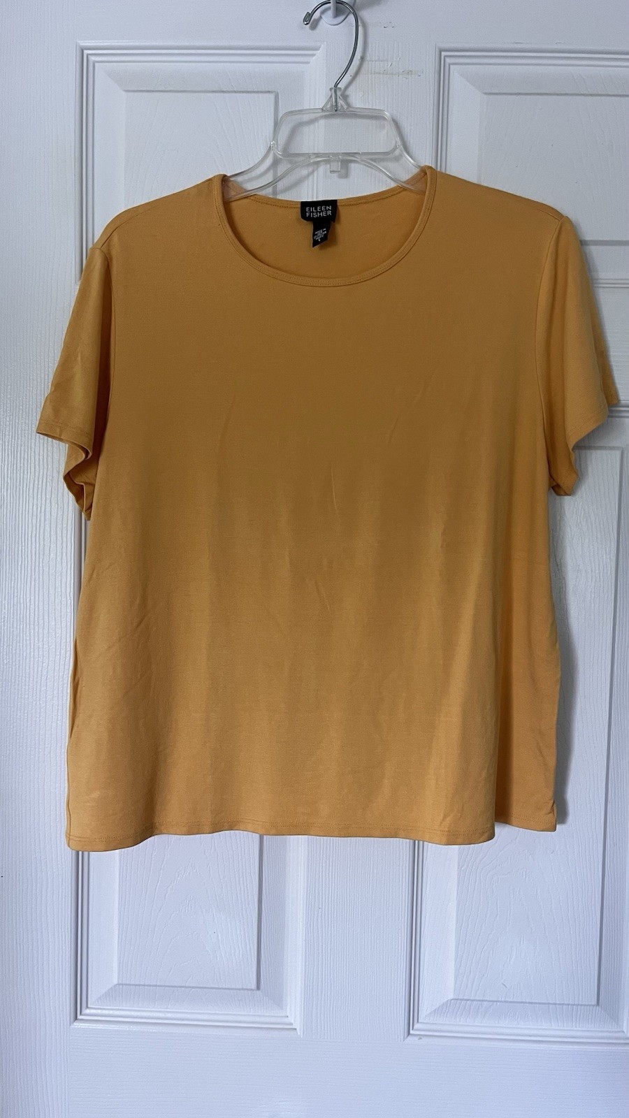 Eileen Fisher Yellow Top Womens Size L  Crew Neck Short Sleeve Stretch Casual