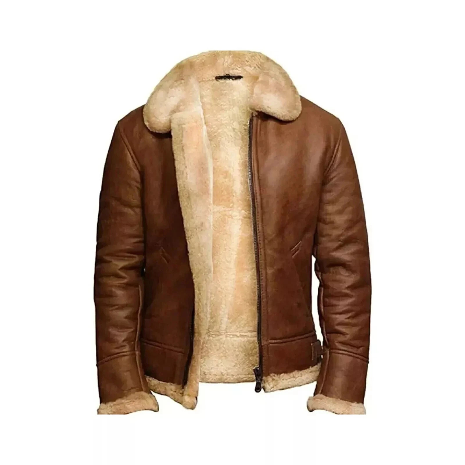 RAF Aviator B3 Bomber Jacket Men Real Sheepskin Leather Flying Pilot Jacket Coat