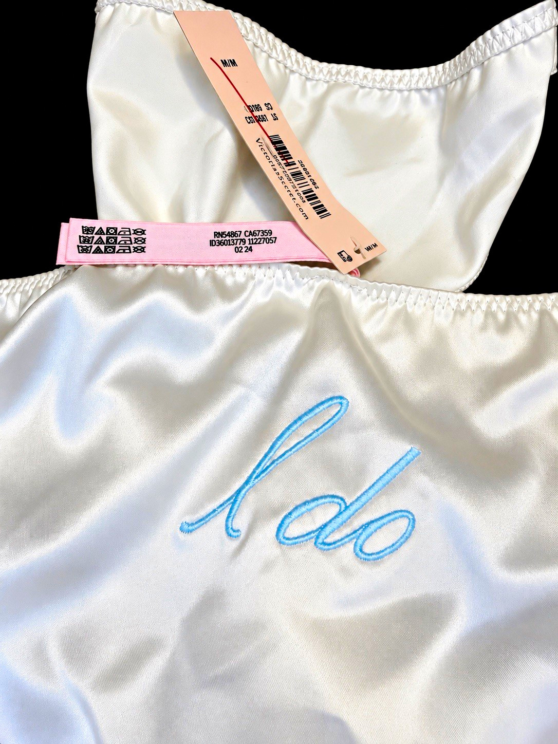 Victoria’s Secret I Do Bridal Satin Tie Side Panties White Blue NWT Size M