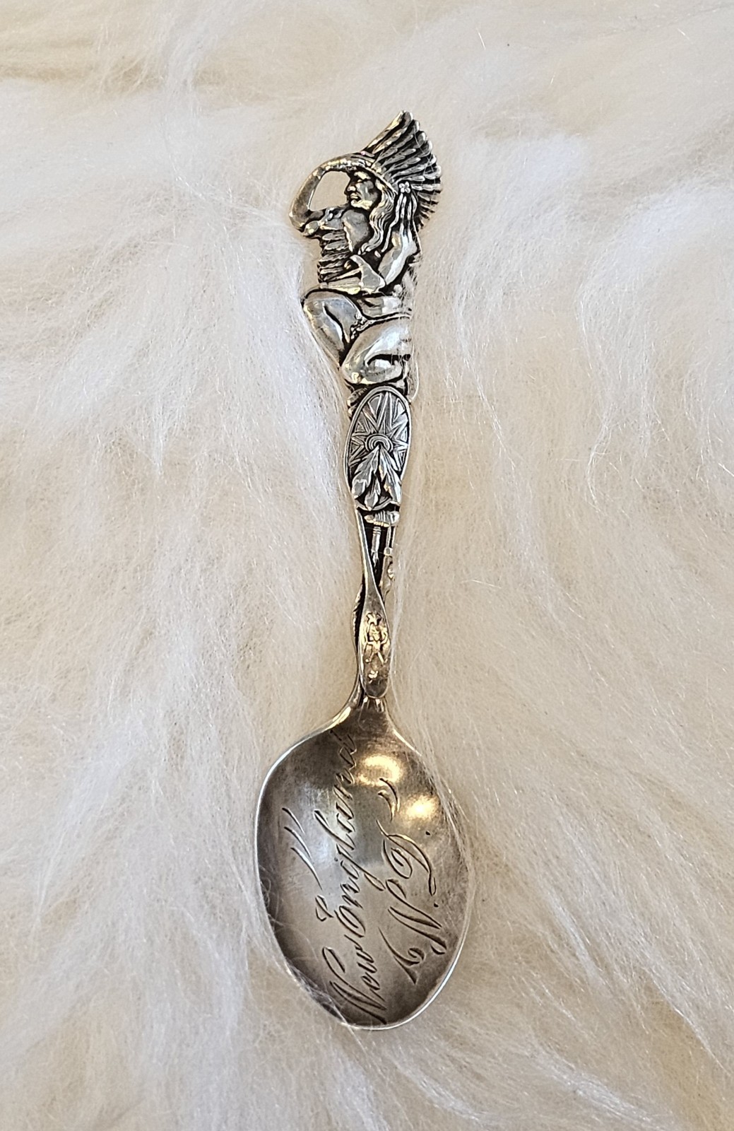 Paye & Baker Antique Sterling Silver Tea Spoon Featuring Native American Design Paye & Baker Antique Sterling Silver Tea Spoon Featuring Native American Design