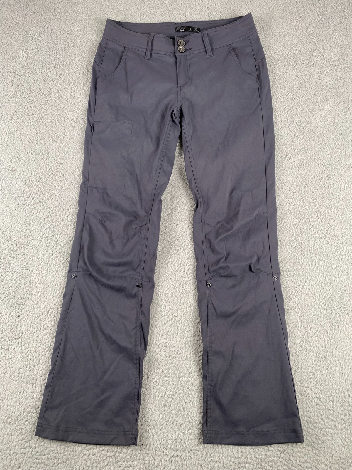 PrAna Halle Pants Womens 2 Blue Bootcut Roll Up Snap Stretch Outdoor Hiking