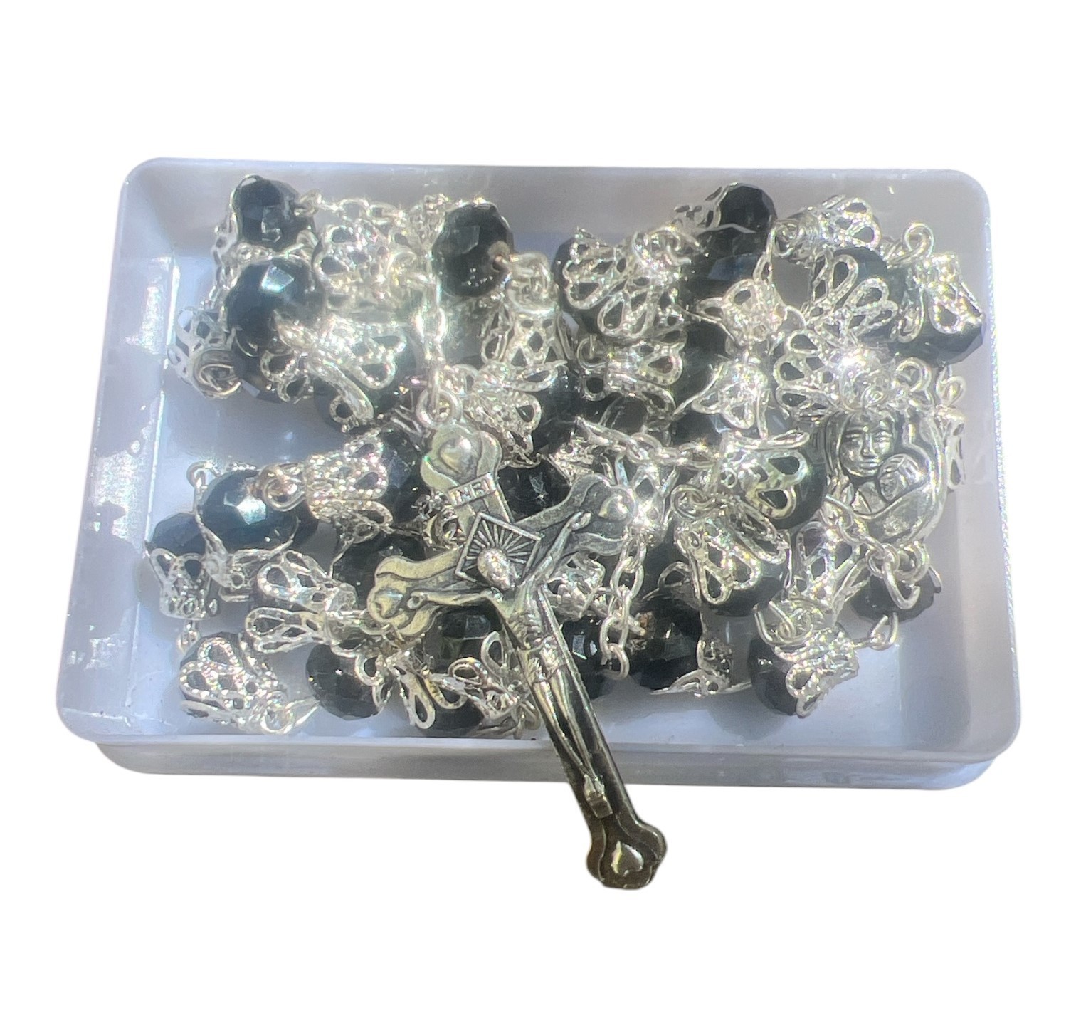 Unique Black Rose Shaped Crystal Rosary