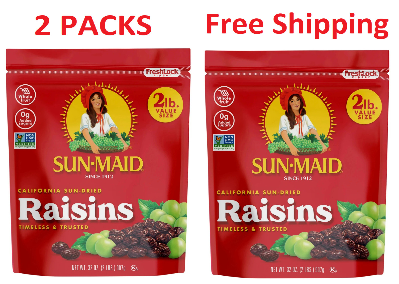 Sun-Maid California Sun-Dried Raisins - (2 Pack) 32 Oz Resealable Bag - Dried F