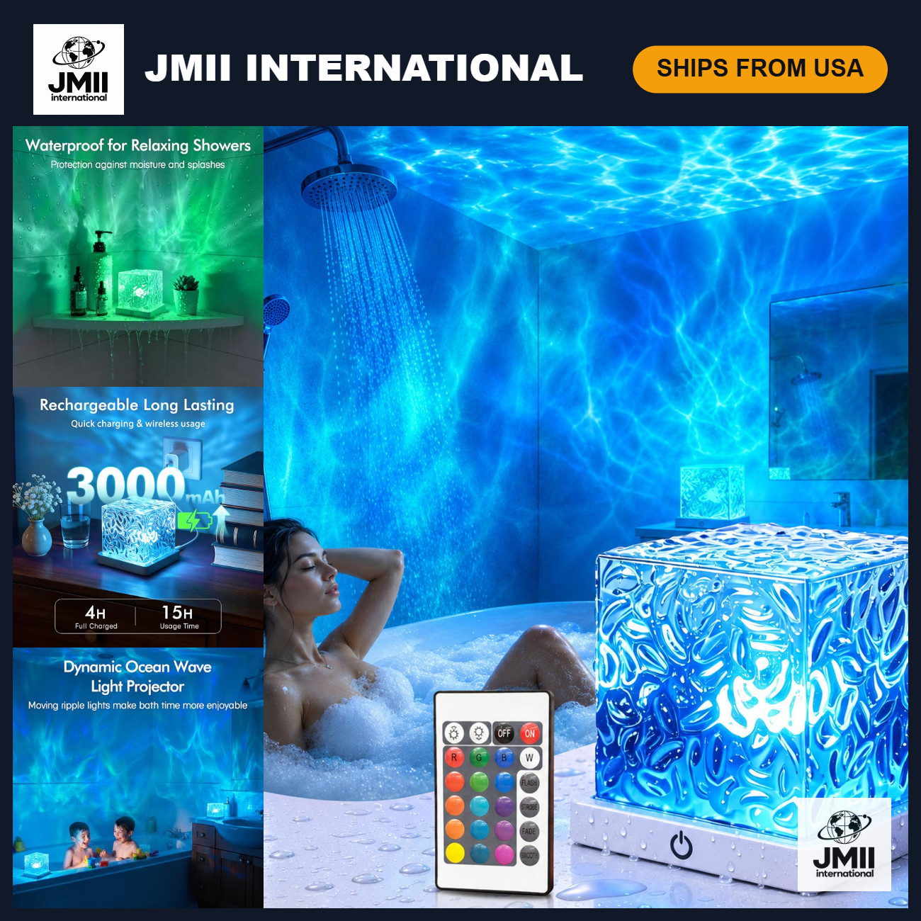 Waterproof Rechargeable Shower Light - 16 Color Changing LED Lamp for Bathroom