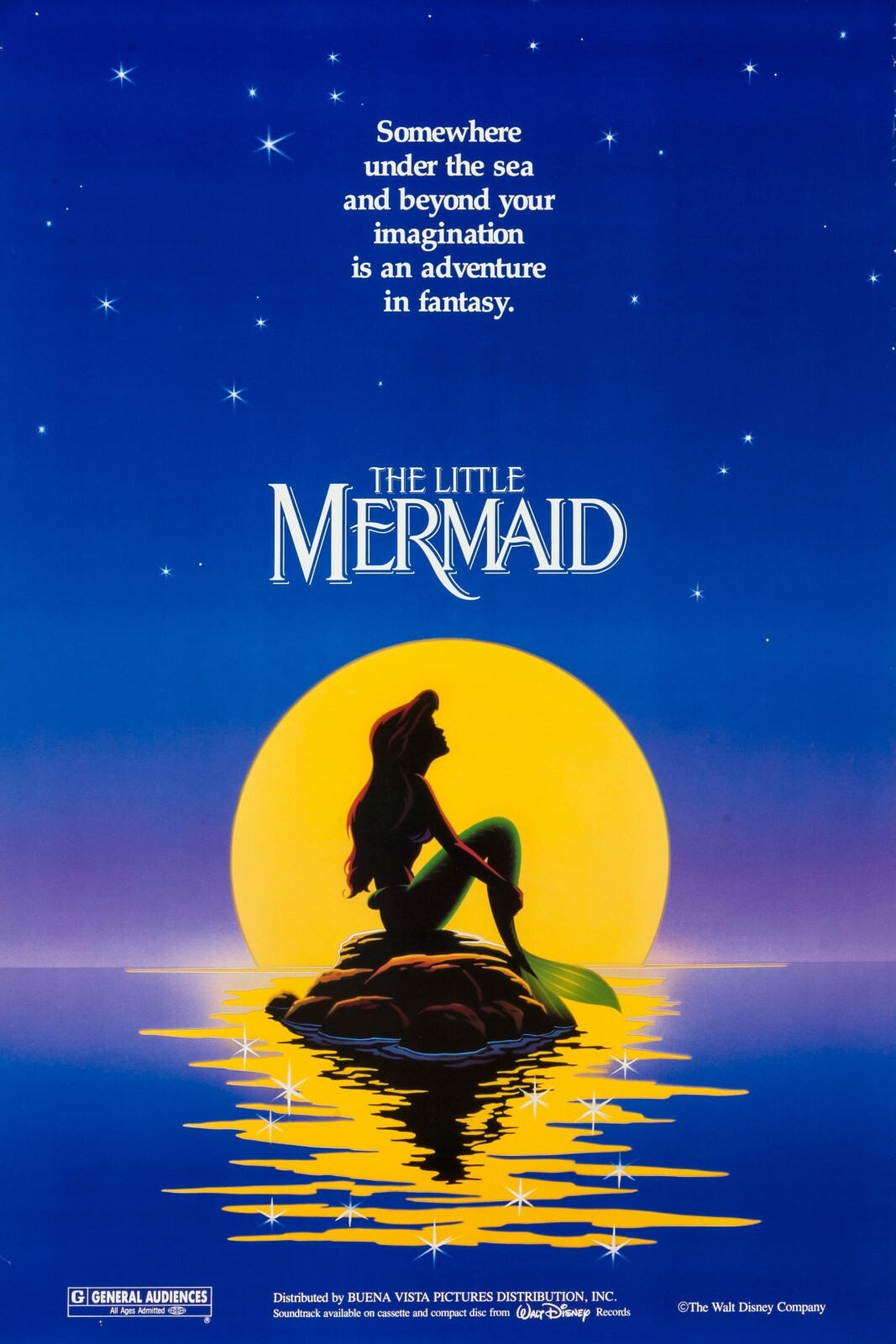 1989 Walt Disneys The Little Mermaid Movie Poster 11X17 Ariel Ursula Sebastian🍿