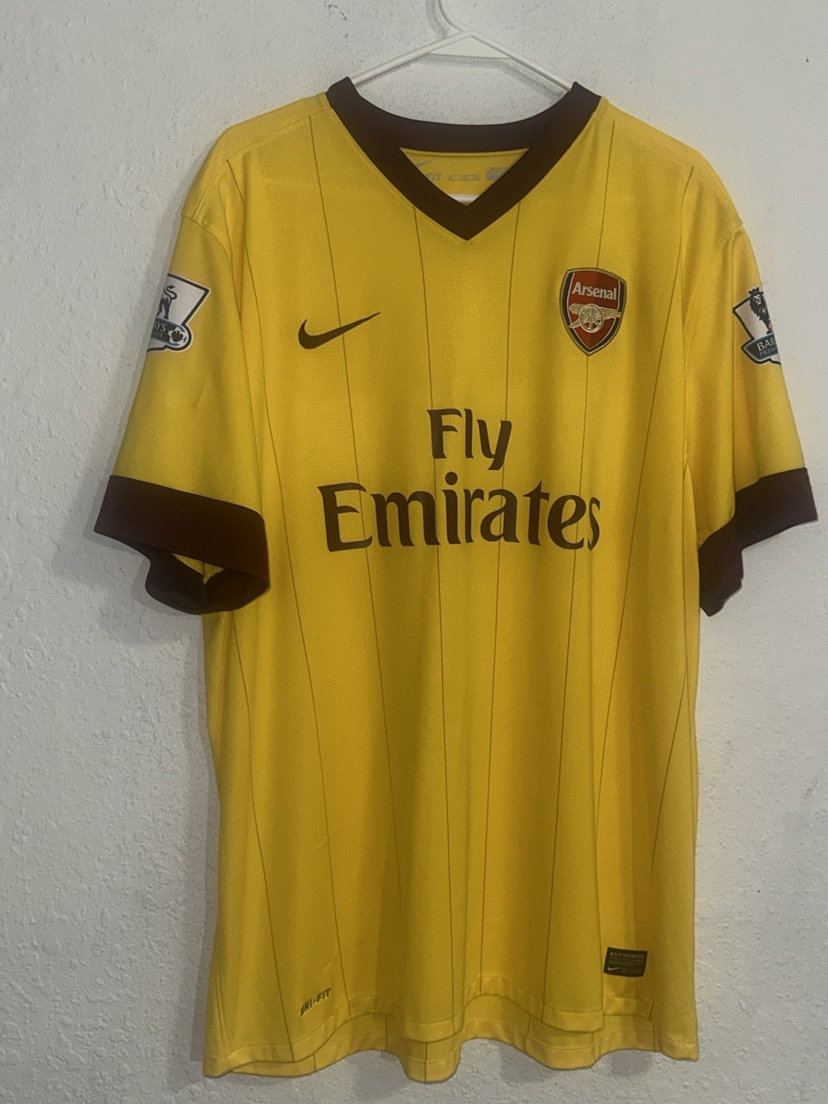 Nike Arsenal Fly Emirates Yellow Brown Soccer Jersey Shirt XXL