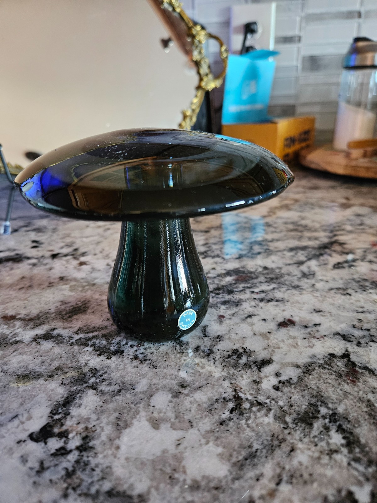 Vintage MCM Smoke Gray Viking Glass Mushroom  4” with original sticker