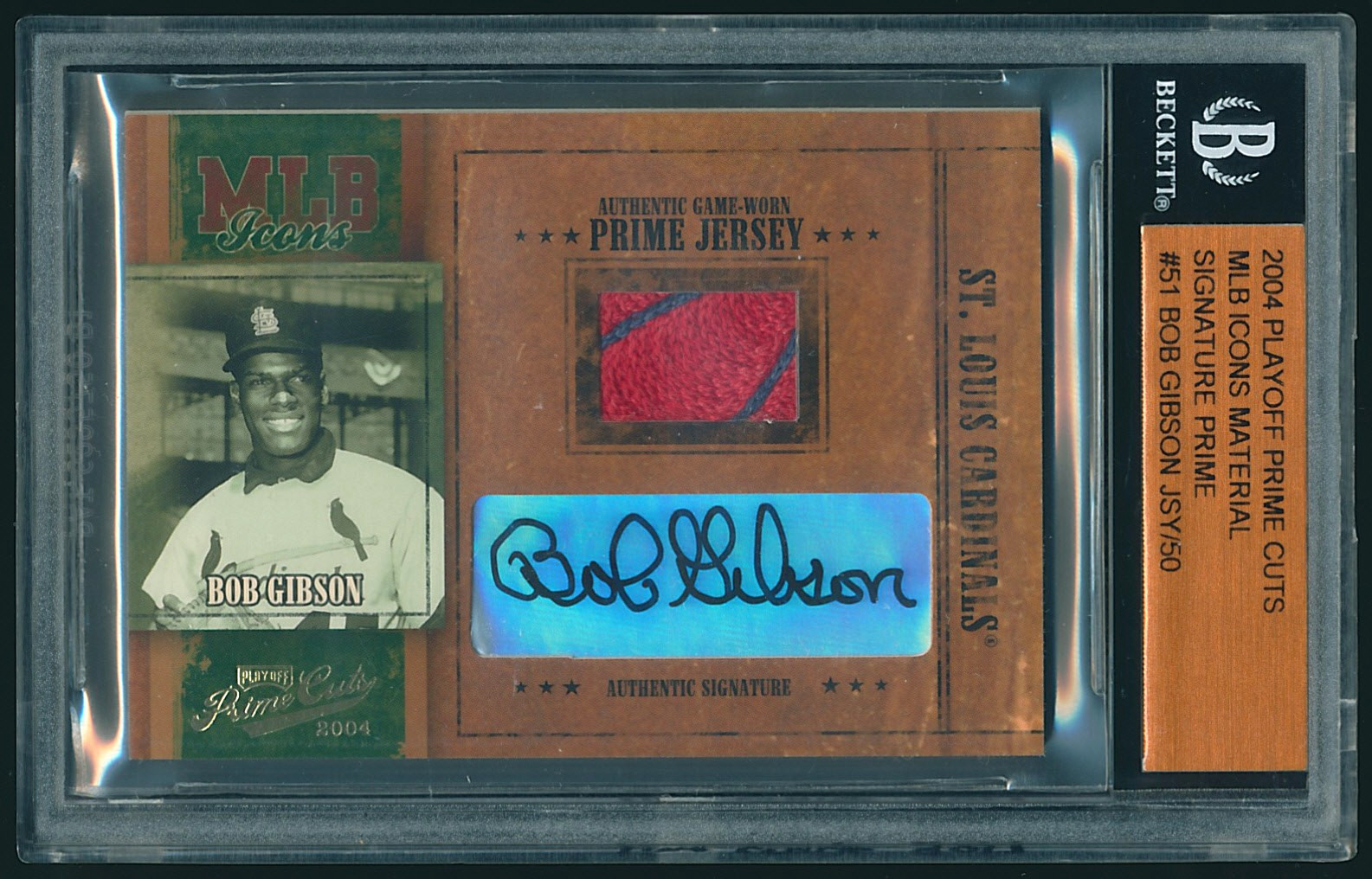 2004 Playoff Prime Cuts MLB Icons Bob Gibson Auto Jersey Patch 26/50 BGS