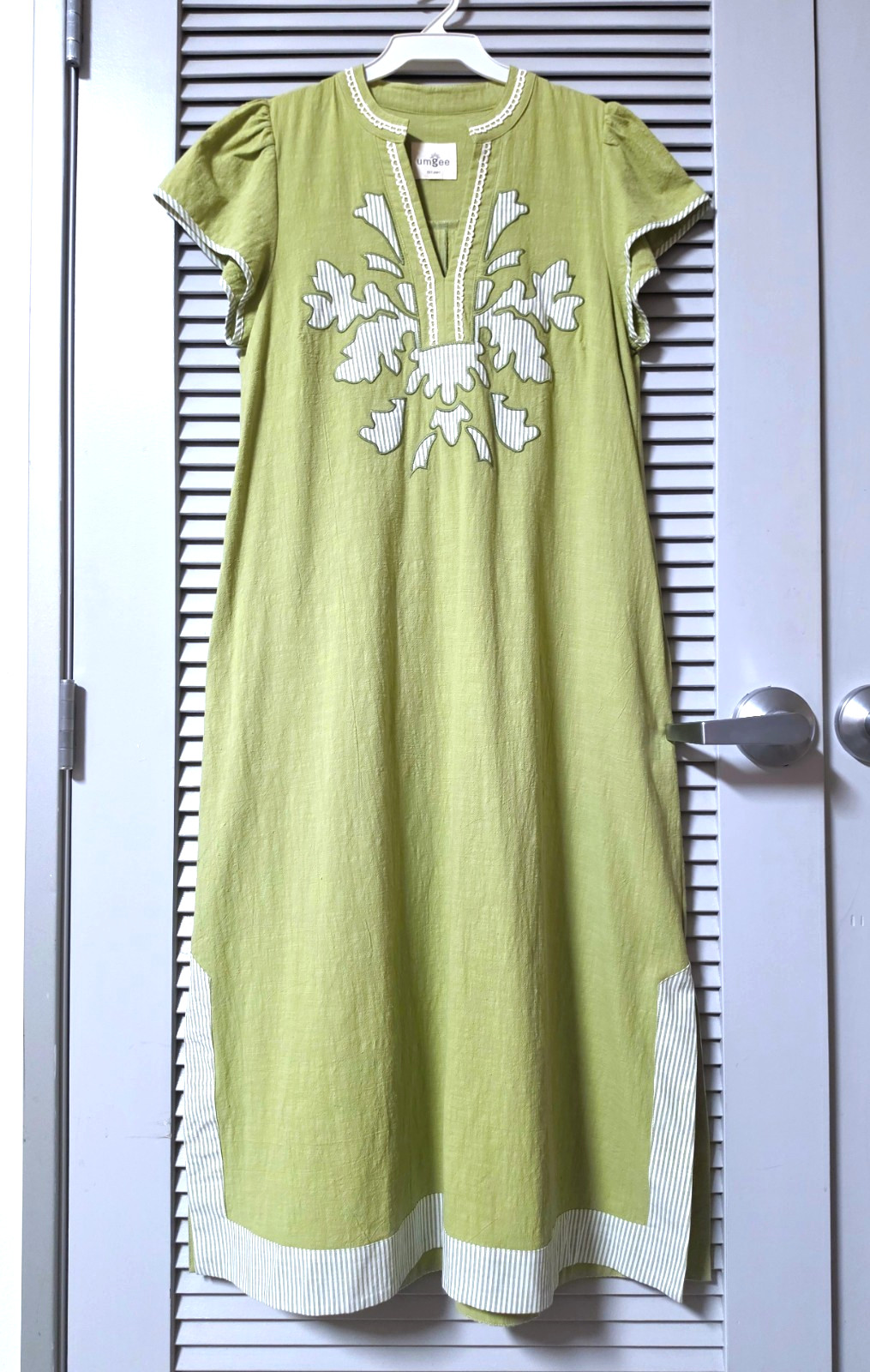 green patchwork embroidered detail maxi long dress M