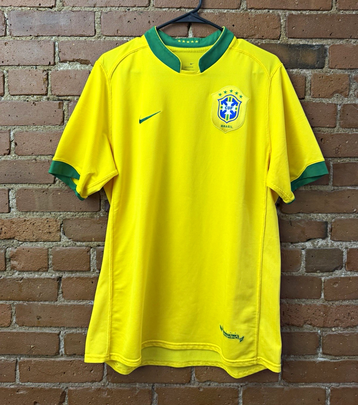 Nike Brazil CBF Soccer Jersey Shirt Yellow/Green with Collar Crest