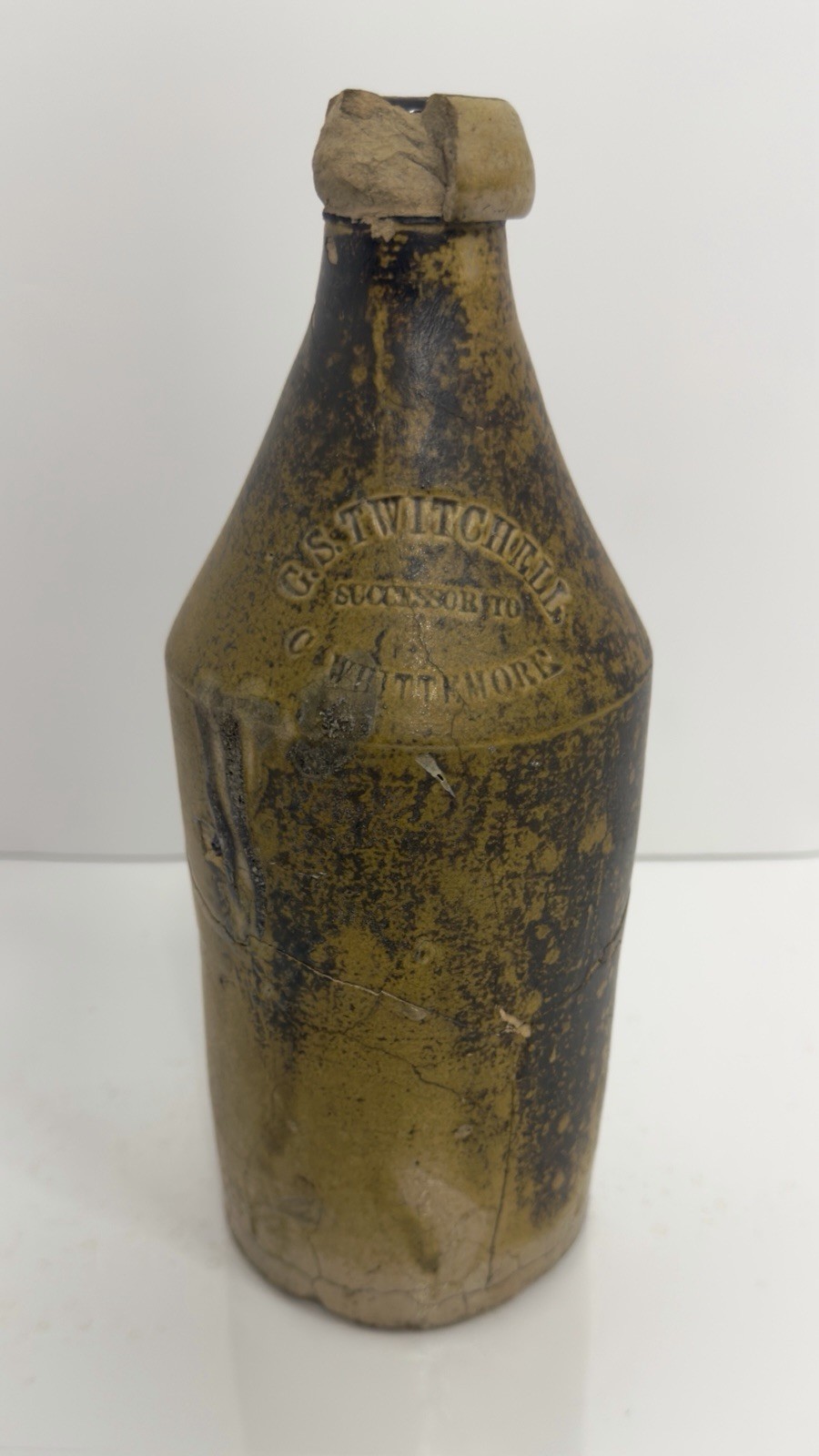 Antique G.S. Twitchell Philadelphia Stoneware Bottle Blob Top Salt Glaze 1870s