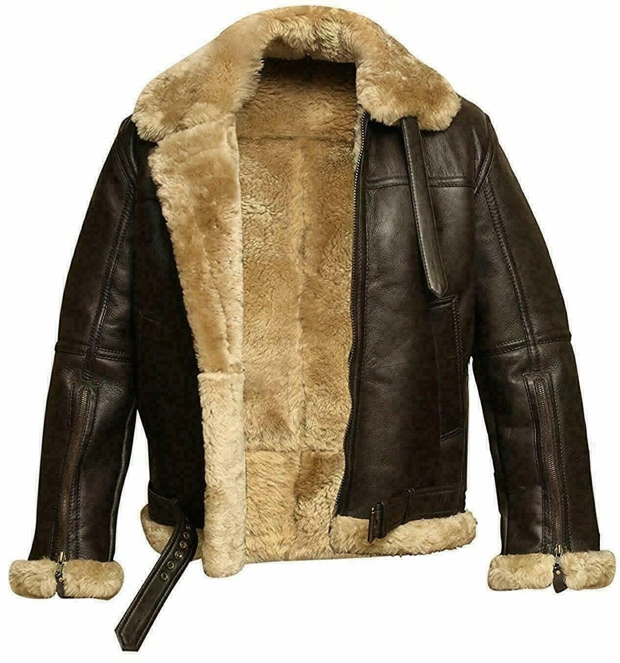 Men\'s RAF Aviator Real Leather Jacket Coat Bomber B3 Sheep Skin Pilot Flying