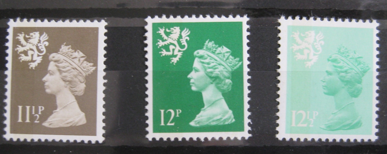 GB Scotland 11.5p Drab , 12p & 12.5p Emerald S36, S37 & S38, Machin regionals GB Scotland 11.5p Drab , 12p & 12.5p Emerald S36, S37 & S38, Machin regionals