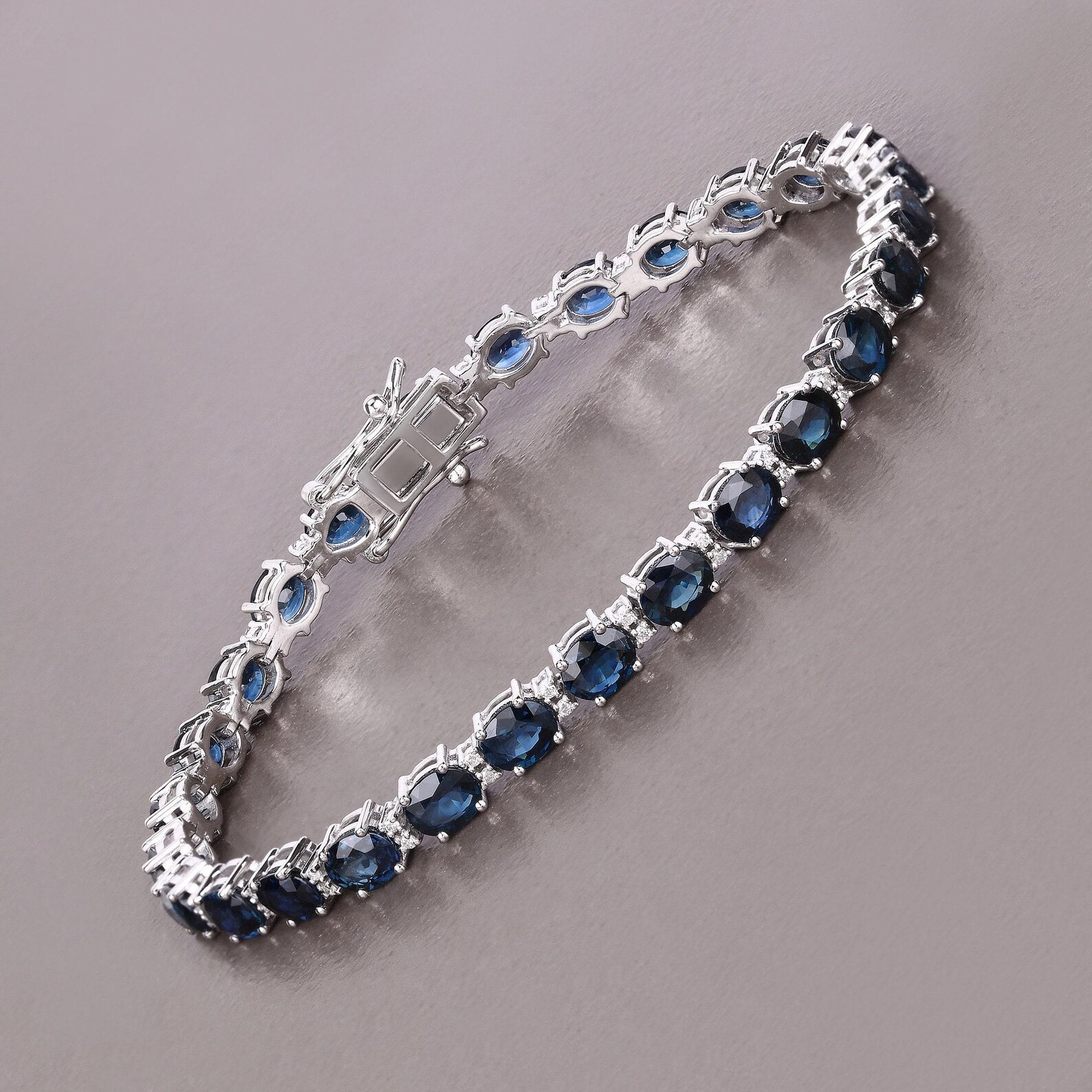 16.00 Ct Oval Cut Natural Sapphire Diamond Tennis Bracelet 14k White Gold 7 Inch