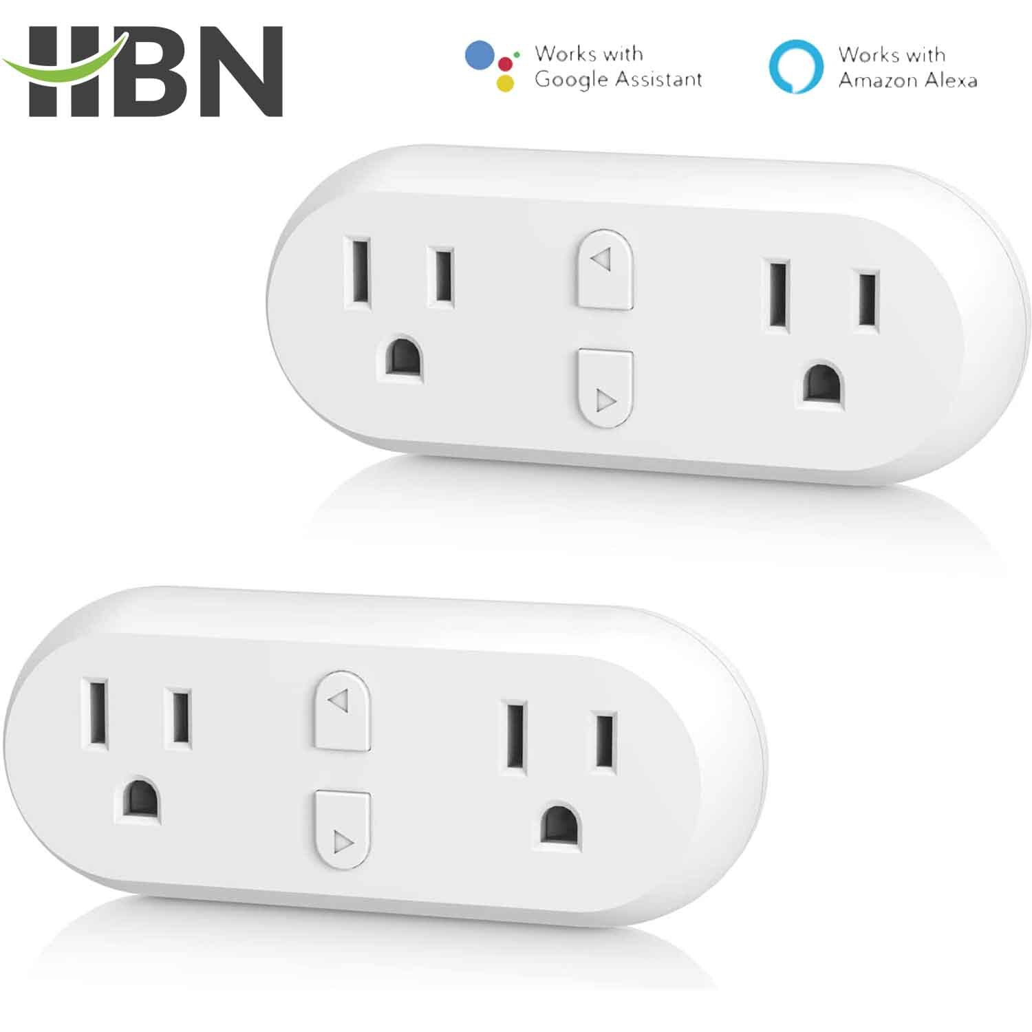 HBN Smart Plug 2-Pack, Dual WiFi Outlet, 2.4GHz, Alexa Google, Smart Life