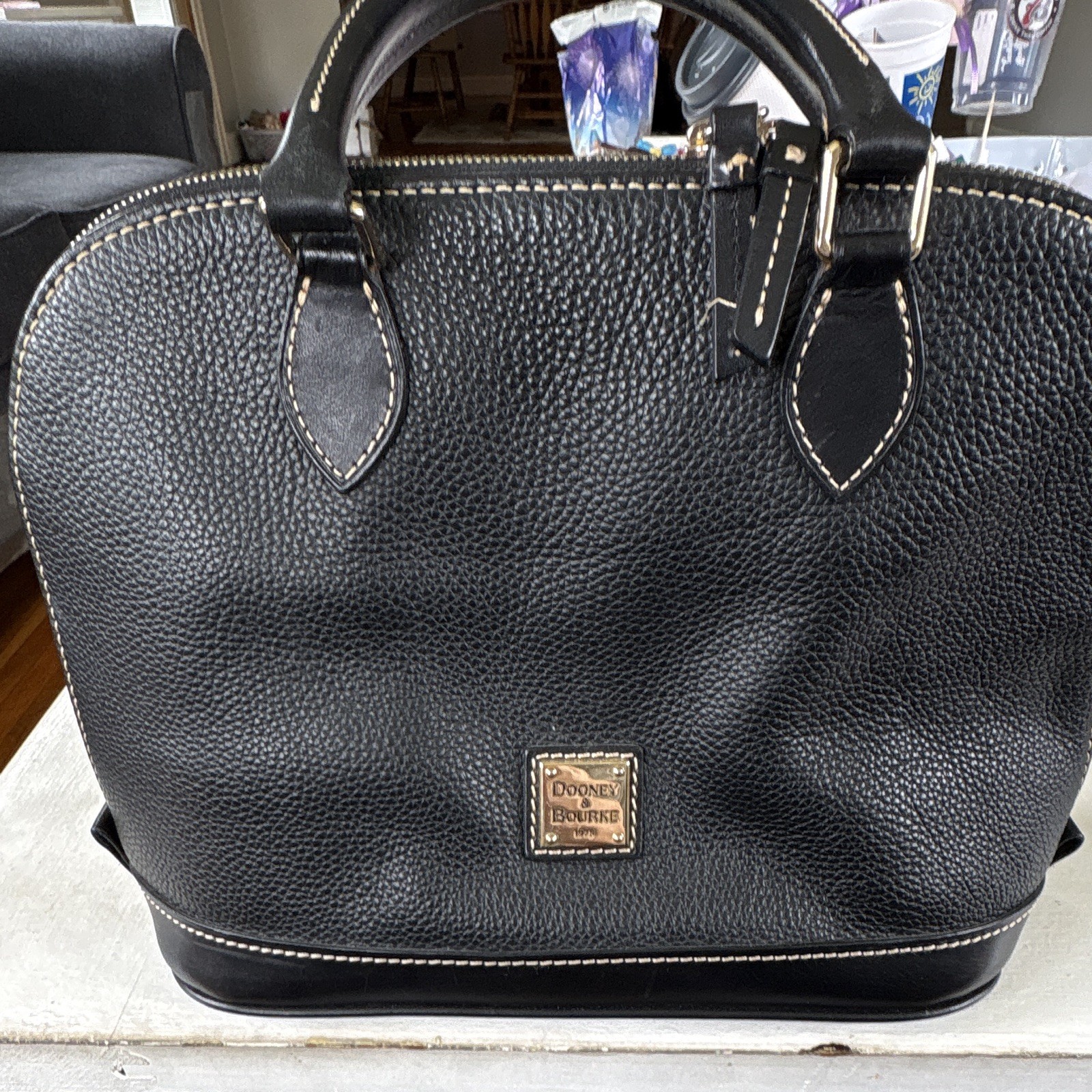 Dooney Bourke Black Leather Handbag Purse Vintage All Weather Pebbled 90s Dooney Bourke Black Leather Handbag Purse Vintage All Weather Pebbled 90s