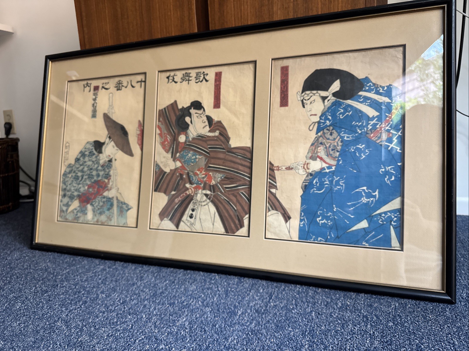 19th-Century Japanese Ukiyo-e Triptych Woodblock Print by Toyohara Kunichika