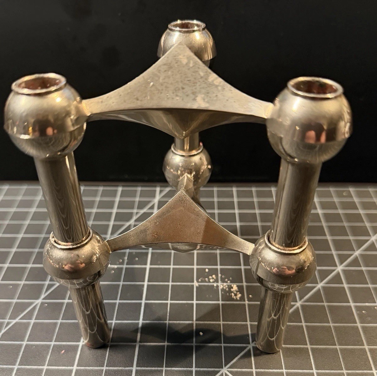 Vintage Pair Fritz Nagel / Caesar Stoffi Modular Chrome Tripod Candle Holders