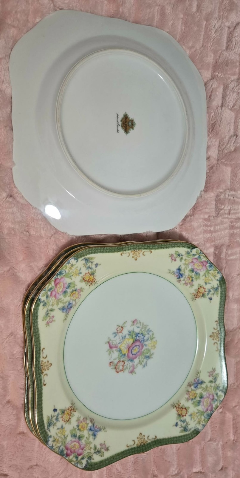 Vintage Meito China 8” Square Salad Plates Set of 4 Floral Hand Painted Japan