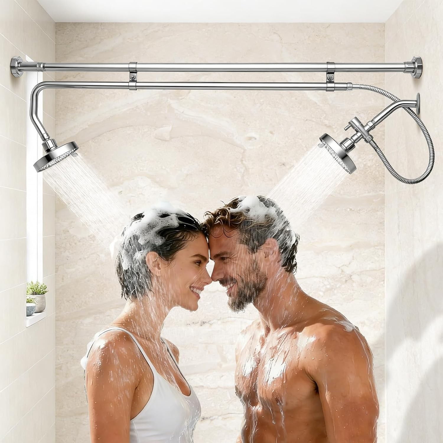 Tandem Shower System for Couples, Dual Shower Head for Two People, Double Tandem Shower System for Couples, Dual Shower Head for Two People, Double