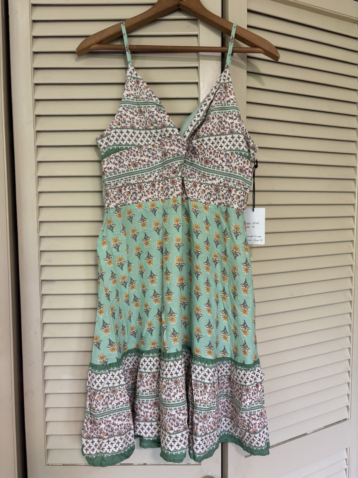 NWT Japna Dress Women’s XL Green Floral Babydoll Ruffle Fairy Cottage Boho