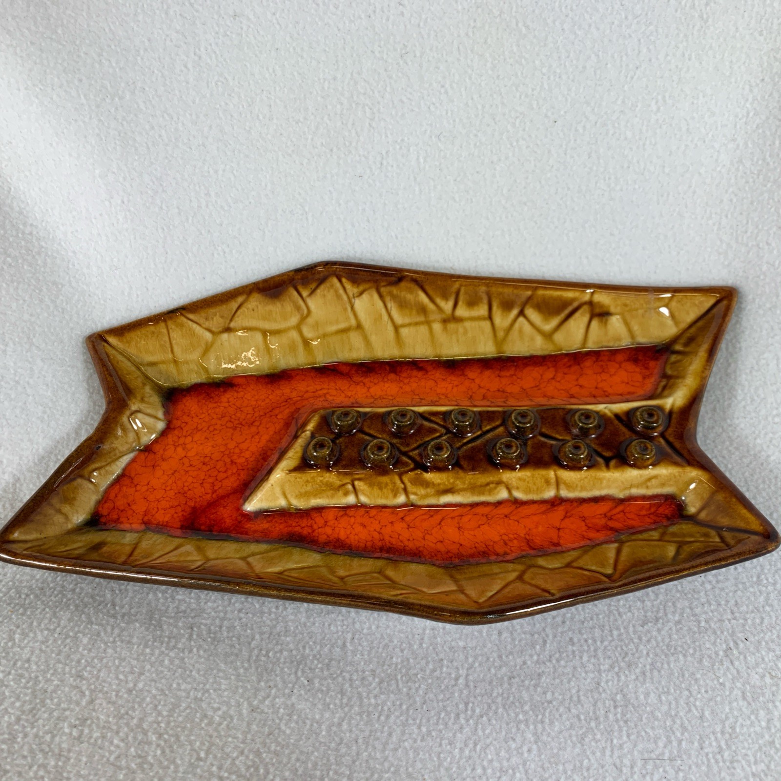 Vintage 1960’s MCM Orange & Brown Tiki Bar Style Ceramic Ashtray