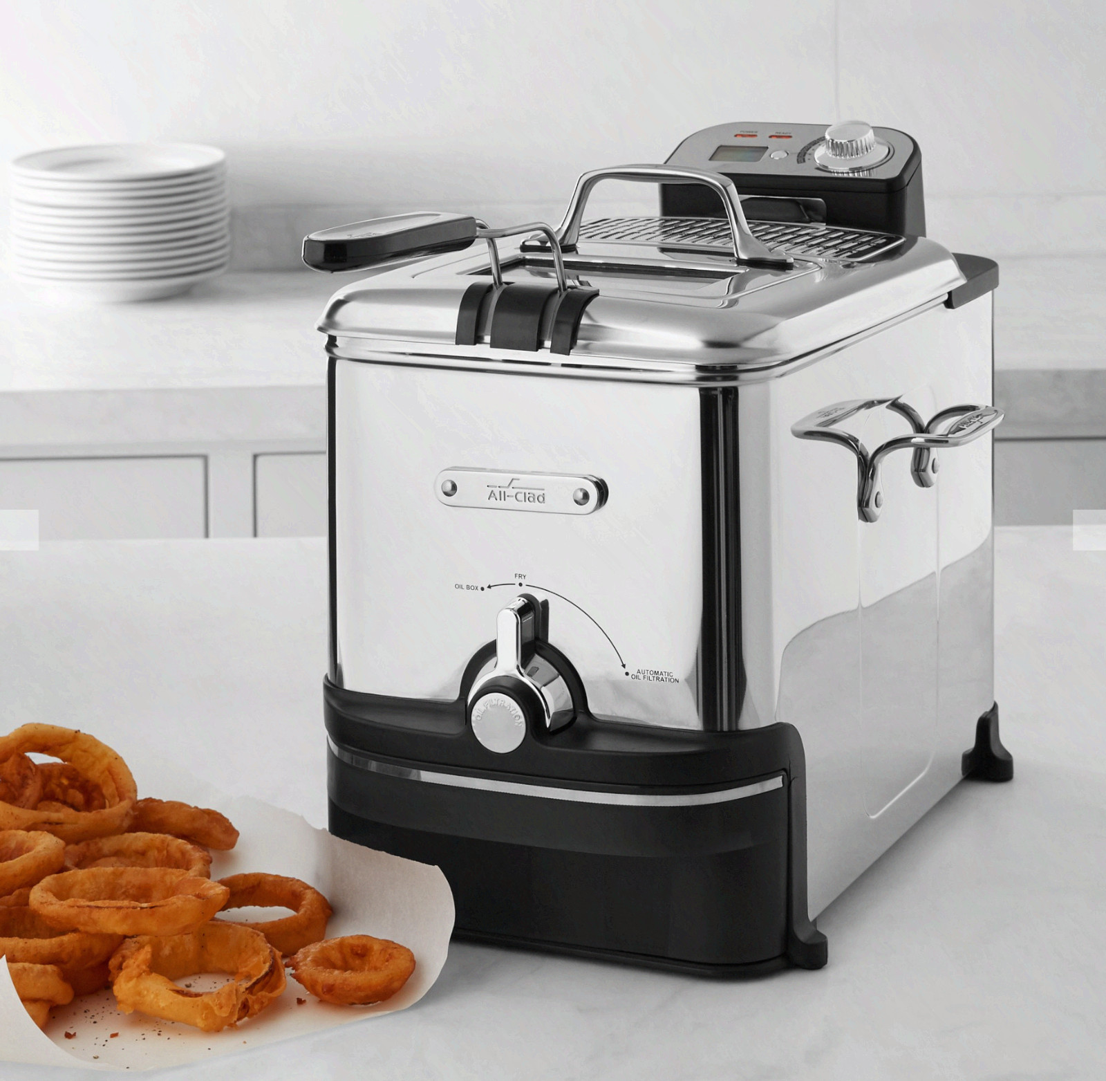 All Clad Stainless Steel Deep Fryer Easy Clean Pro Oil Filtration 3.5L 3.7 Qt