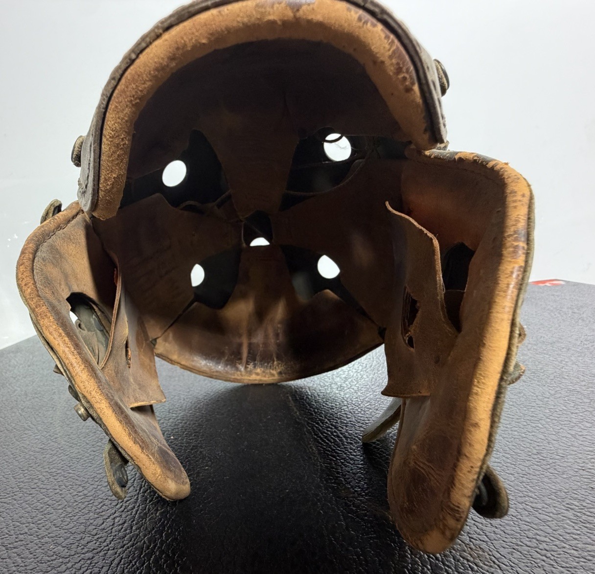 Vintage 1940s Wilson Leather Head Protector Helmet Baseball Football Stamped 7