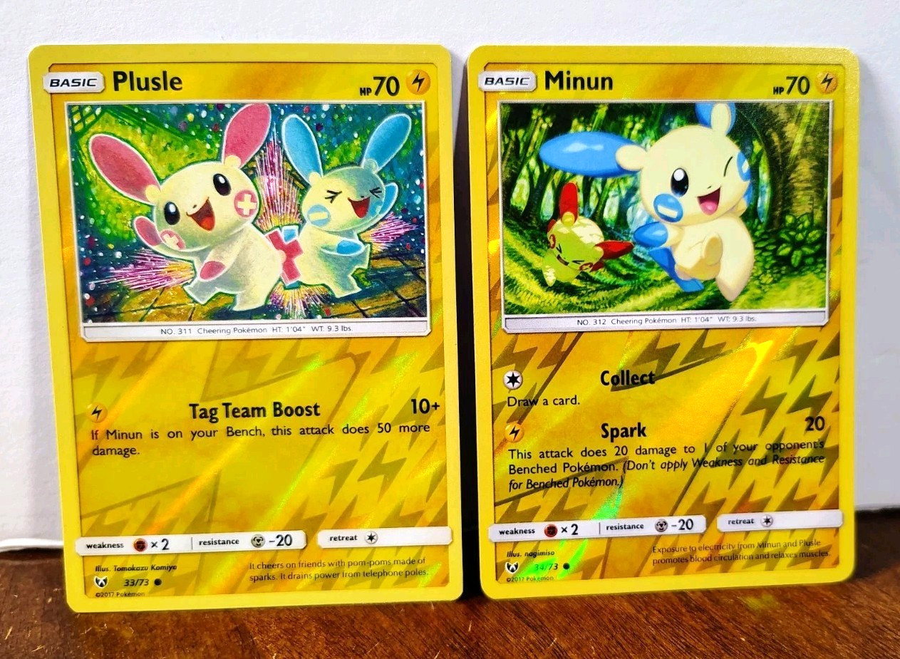 POKEMON PLUSLE 33/73 & MINUN 34/73 REVERSE HOLOS SHINING LEGENDS TOMOKAZU KOMIYA