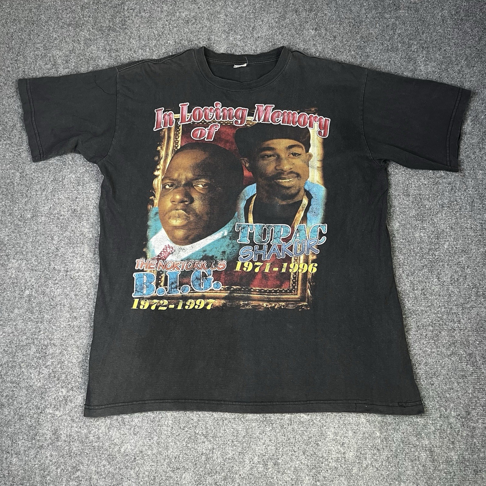 Vtg 1990s Biggie Tupac 2pac Memorial T-shirt Rap Tee Hip Hop 90s Mens Xl