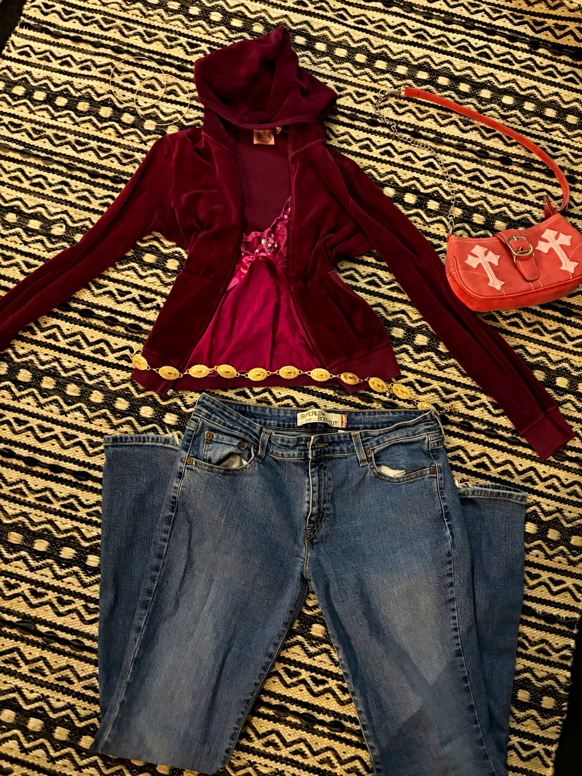 Vintage Juicy Couture Jacket + Sequin Sheer Top + Low Rise Bootcut Bundle Outfit Vintage Juicy Couture Jacket + Sequin Sheer Top + Low Rise Bootcut Bundle Outfit