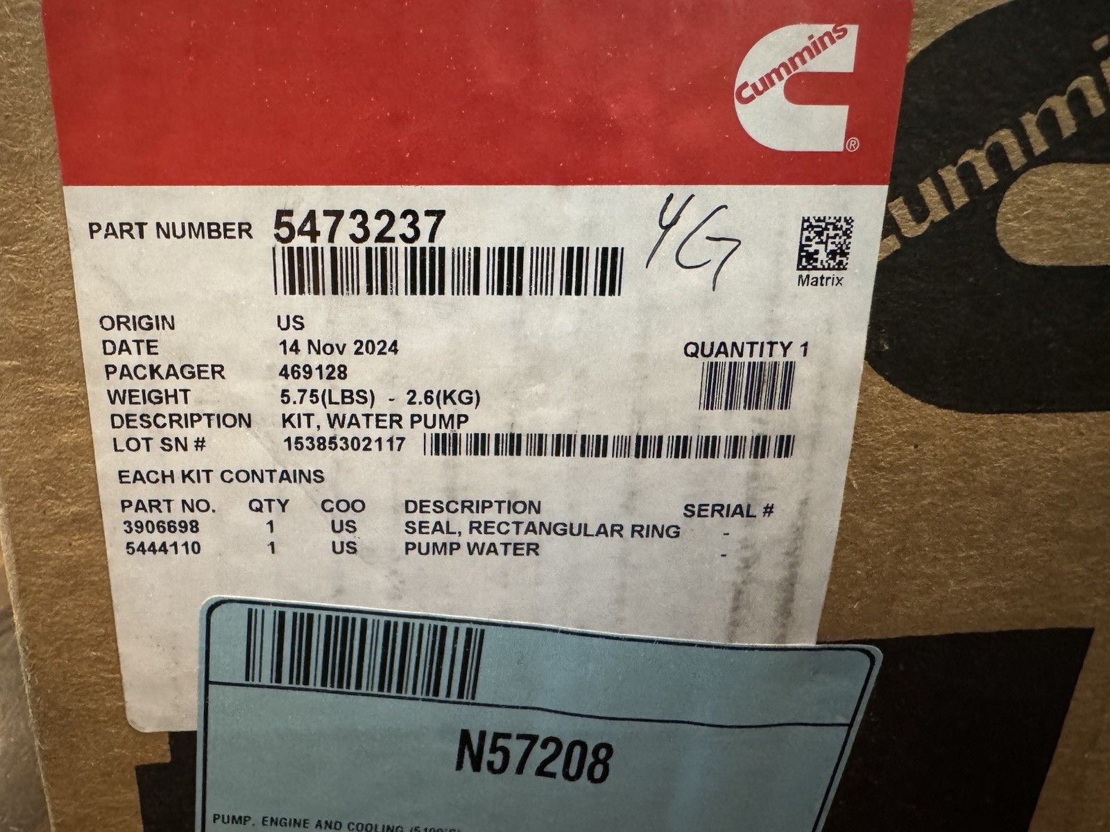 Genuine NOS Cummins Water Pump Kit 5473237 6.7L QSB ISB 24V Genuine NOS Cummins Water Pump Kit 5473237 6.7L QSB ISB 24V